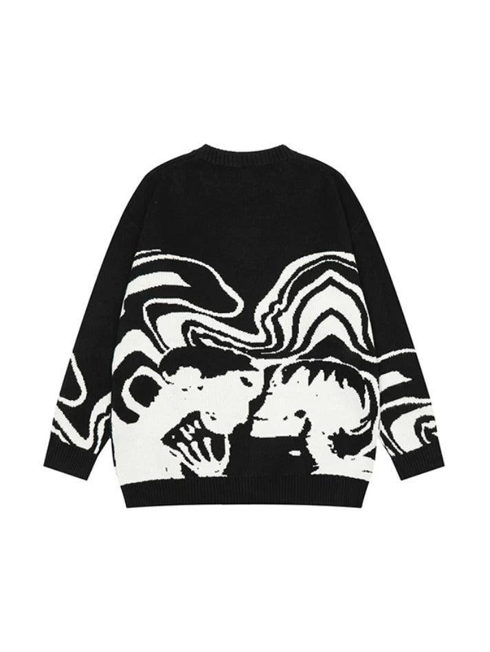 Oversized Skull Jacquard Pullover Sweater - AnotherChill