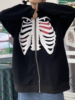 Oversized Skull Zipper Hoodie - AnotherChill