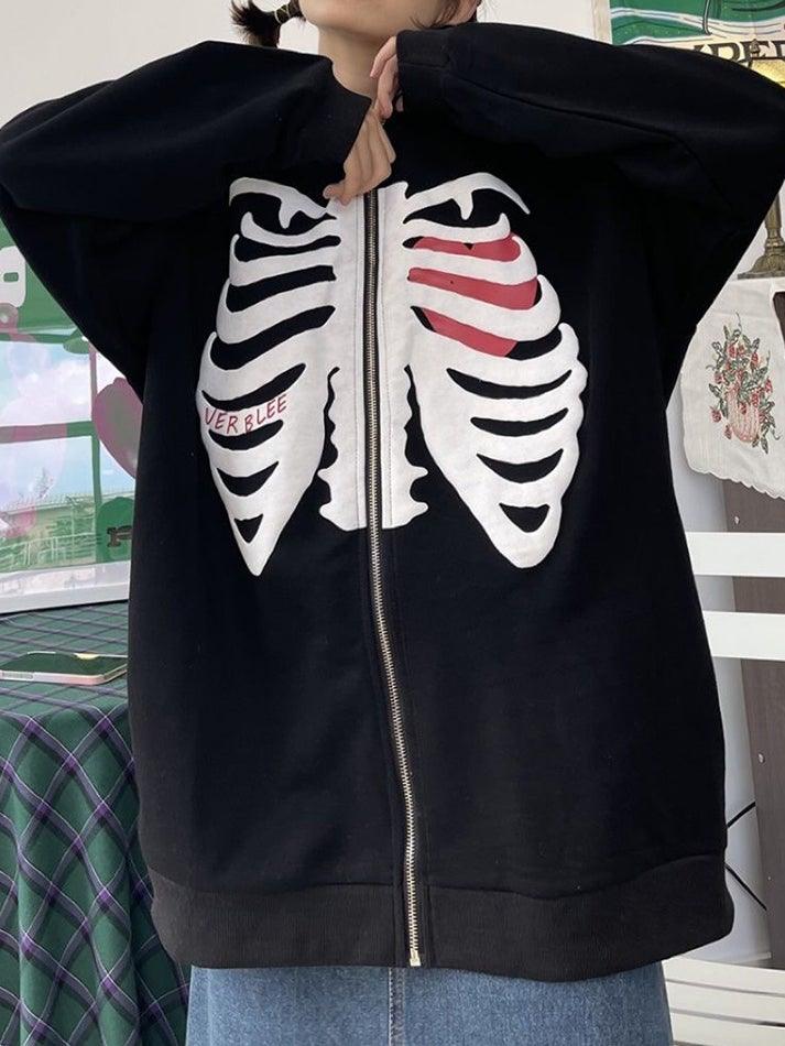 Oversized Skull Zipper Hoodie - AnotherChill