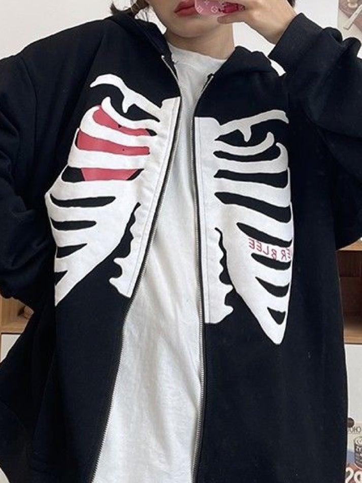 Oversized Skull Zipper Hoodie - AnotherChill