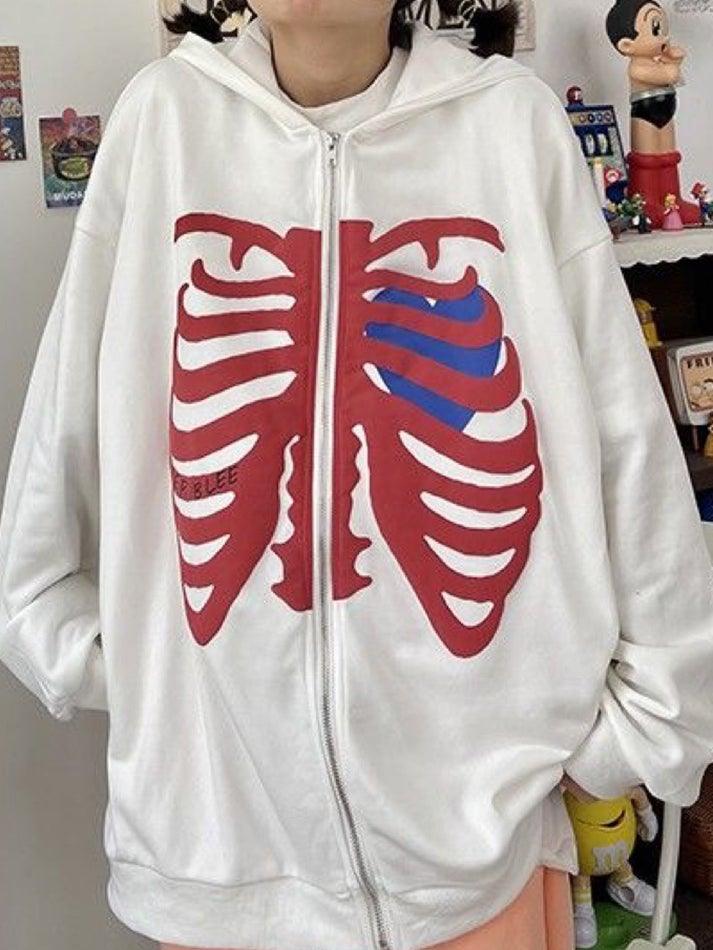Oversized Skull Zipper Hoodie - AnotherChill