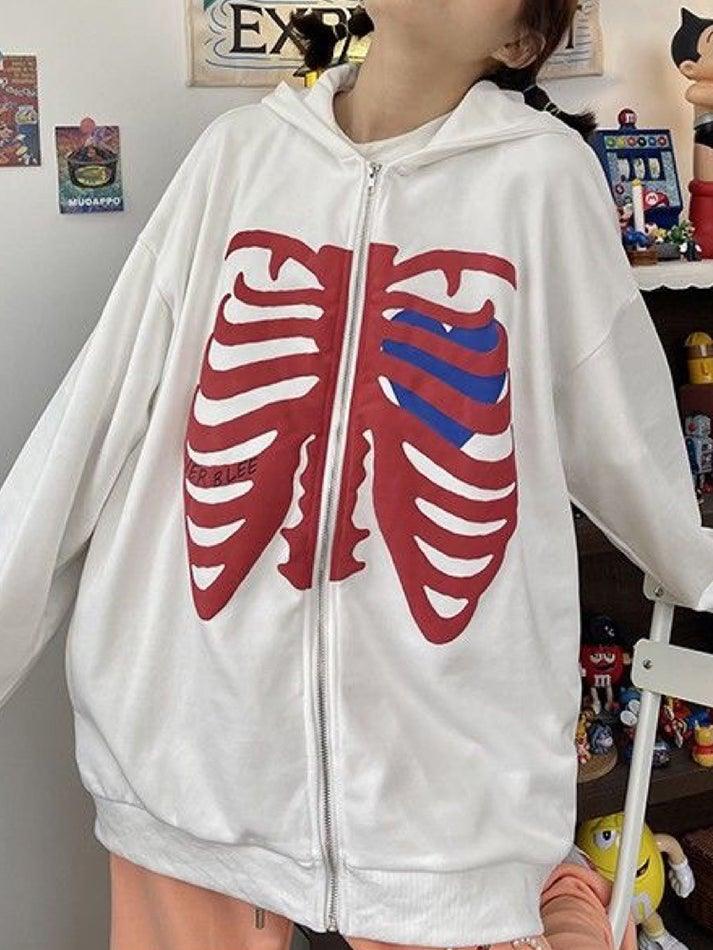 Oversized Skull Zipper Hoodie - AnotherChill
