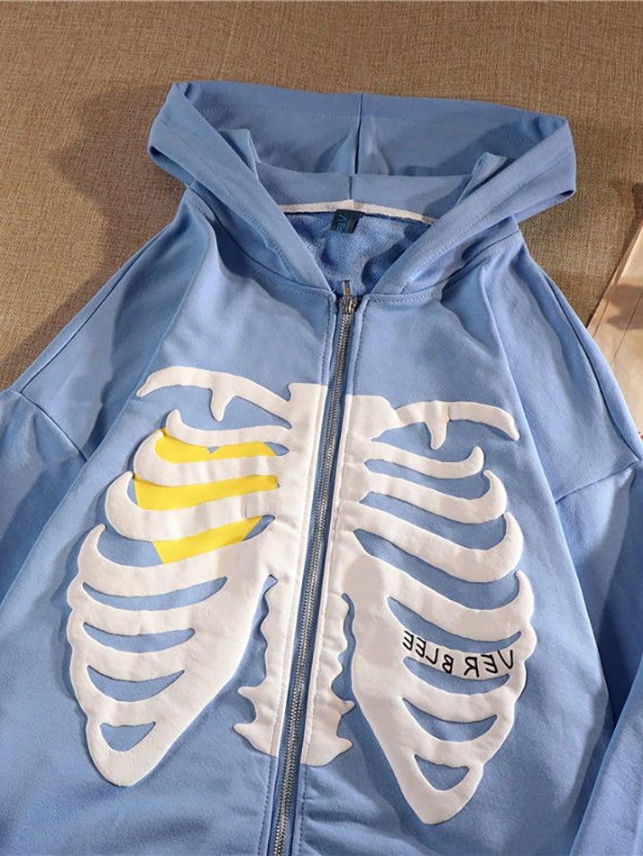 Oversized Skull Zipper Hoodie - AnotherChill
