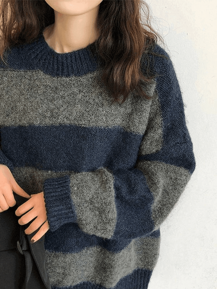 Oversized Stripe Pullover Sweater - AnotherChill