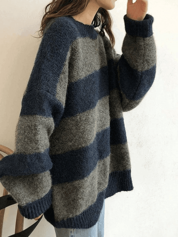 Oversized Stripe Pullover Sweater - AnotherChill