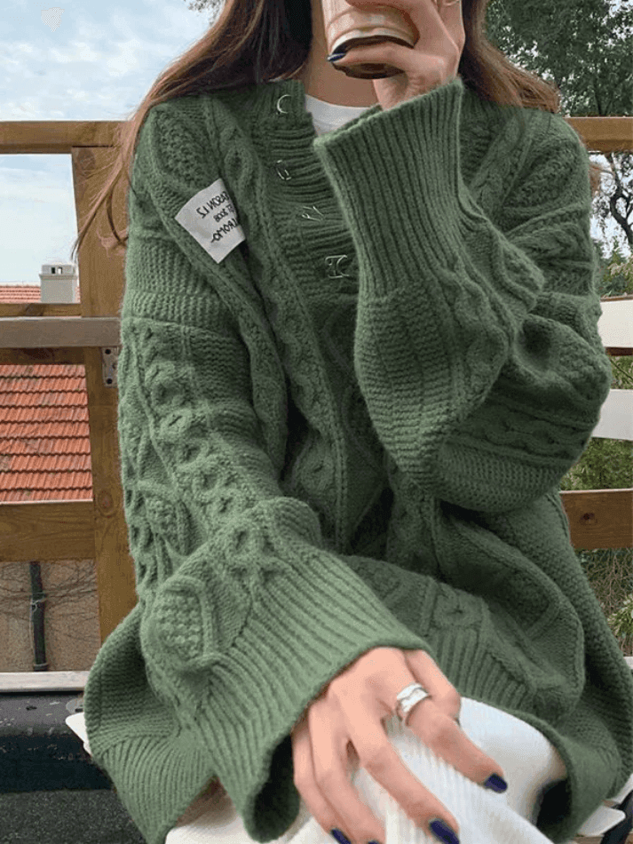 Oversized V Neck Cable Knit Sweater - AnotherChill