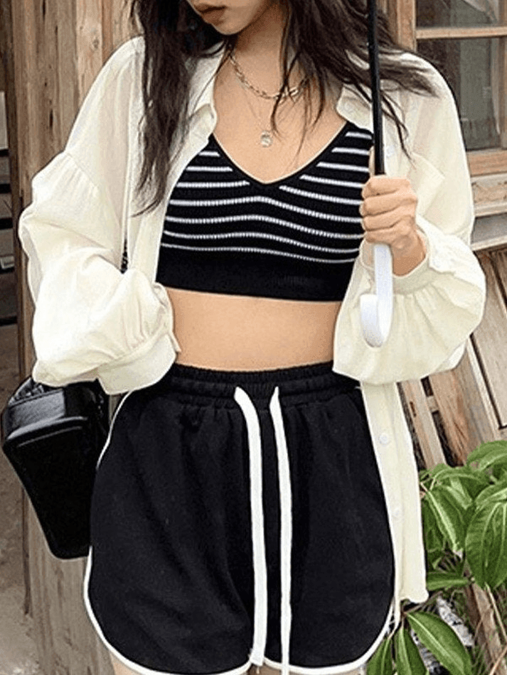 Padded V Neck Rib Crop Cami Top - AnotherChill