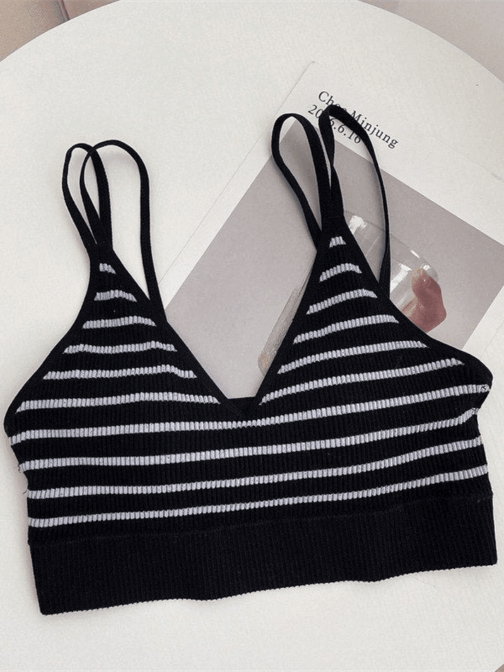 Padded V Neck Rib Crop Cami Top - AnotherChill