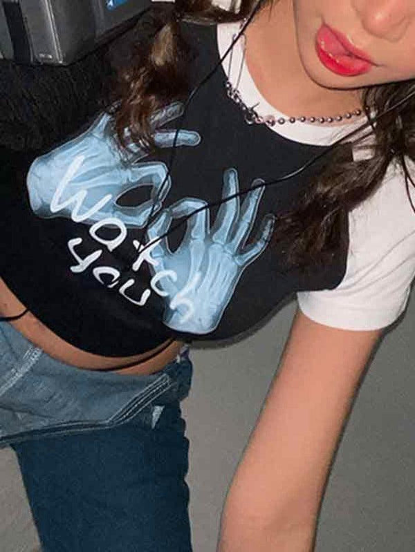 Palm Print Raglan Crop Short Sleeve Tee - AnotherChill