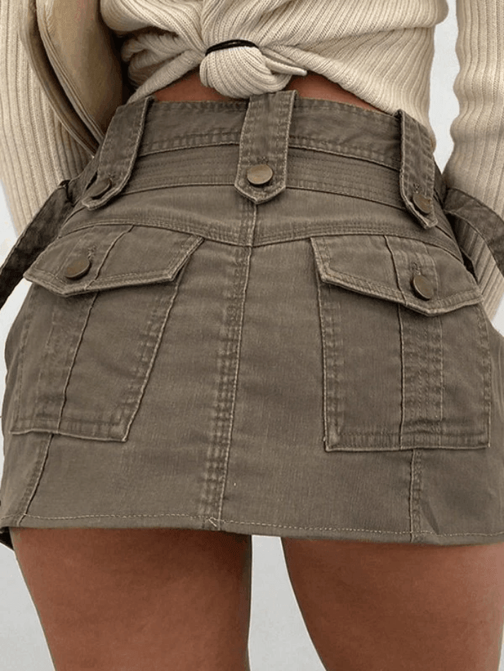 Paneled Denim Cargo Mini Skirt - AnotherChill