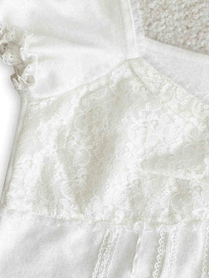 Paneled Lace White Puff Sleeve Blouse - AnotherChill