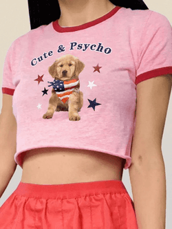 Paneled Print Short Sleeve Crop Top - AnotherChill