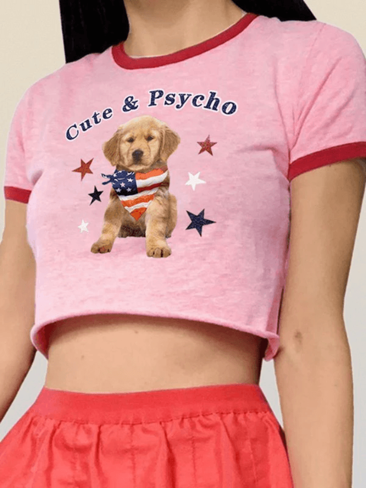 Paneled Print Short Sleeve Crop Top - AnotherChill