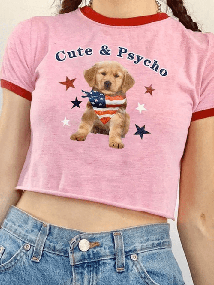 Paneled Print Short Sleeve Crop Top - AnotherChill
