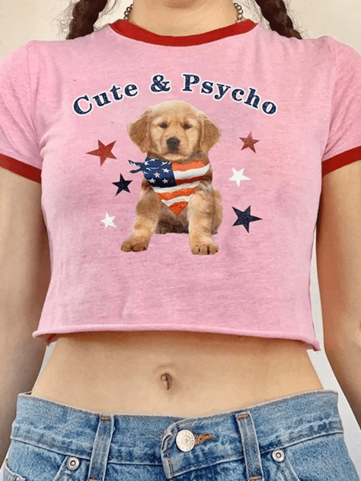 Paneled Print Short Sleeve Crop Top - AnotherChill