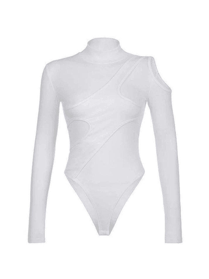 Patchwork Cutout White Long Sleeve Bodysuit - AnotherChill