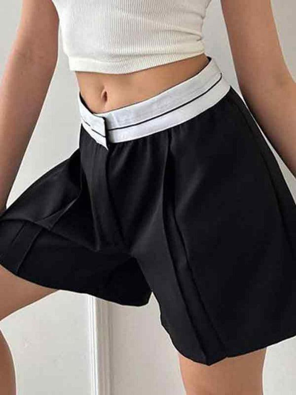Patchwork Design High Waist Shorts - AnotherChill