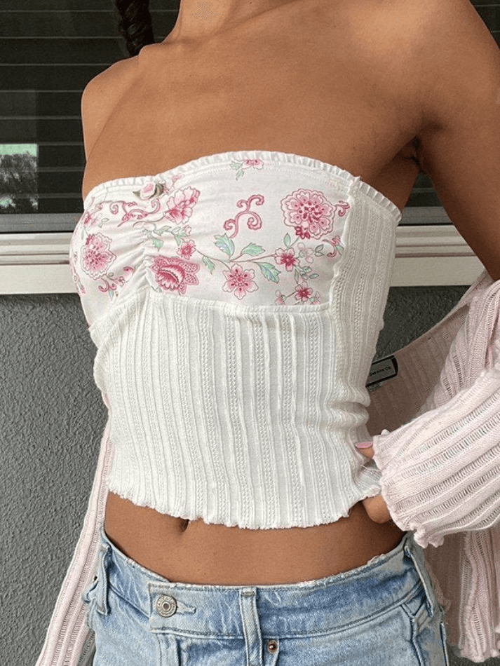 Patchwork Floral Knitted Bandeau Top - AnotherChill