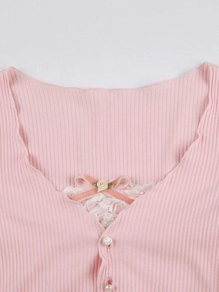 Patchwork Lace Ribbed Knit Crop Top - AnotherChill