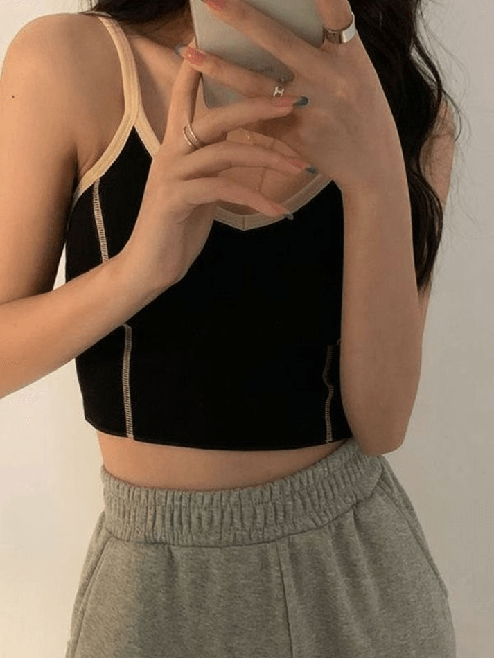 Patchwork Padded Crop Cami Top - AnotherChill