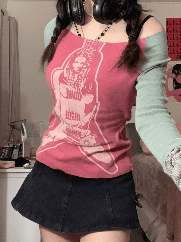 Patchwork Printed Long Sleeve Crop Top - AnotherChill