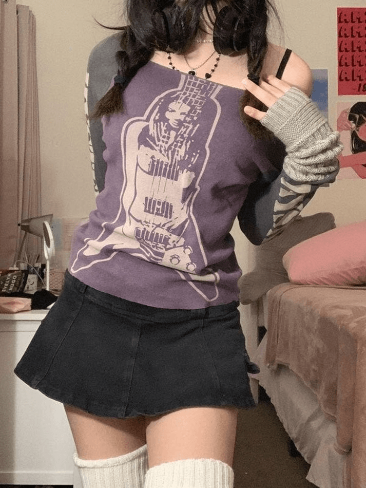 Patchwork Printed Long Sleeve Crop Top - AnotherChill