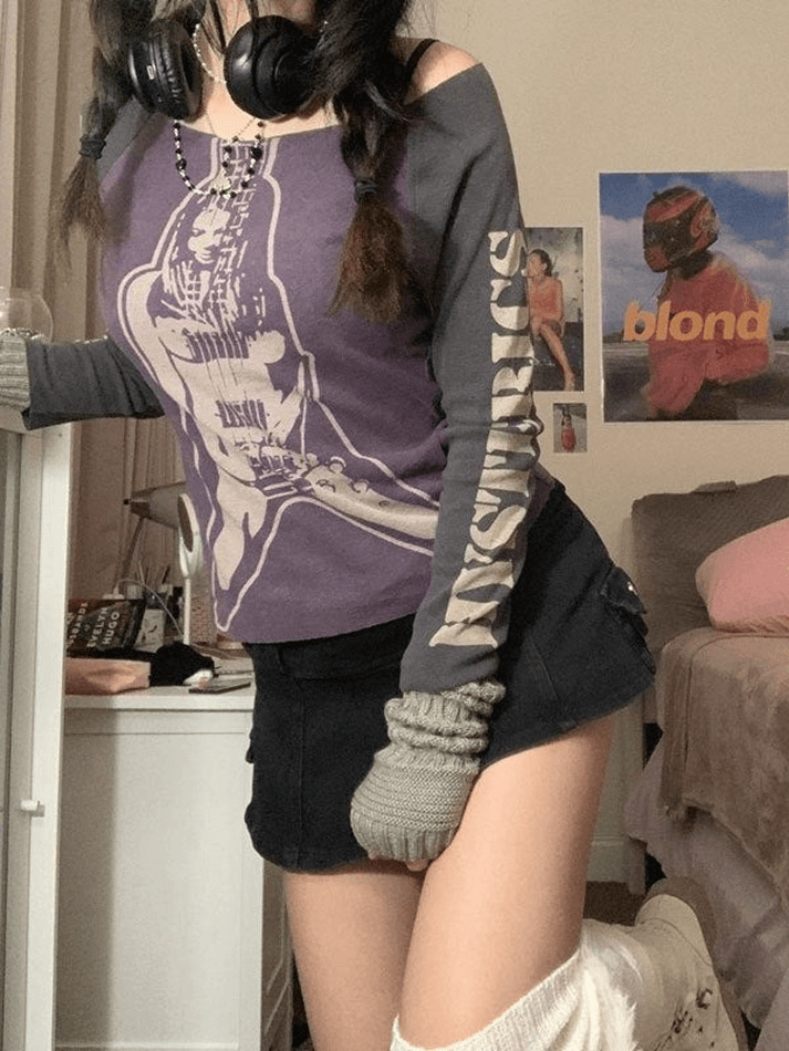 Patchwork Printed Long Sleeve Crop Top - AnotherChill