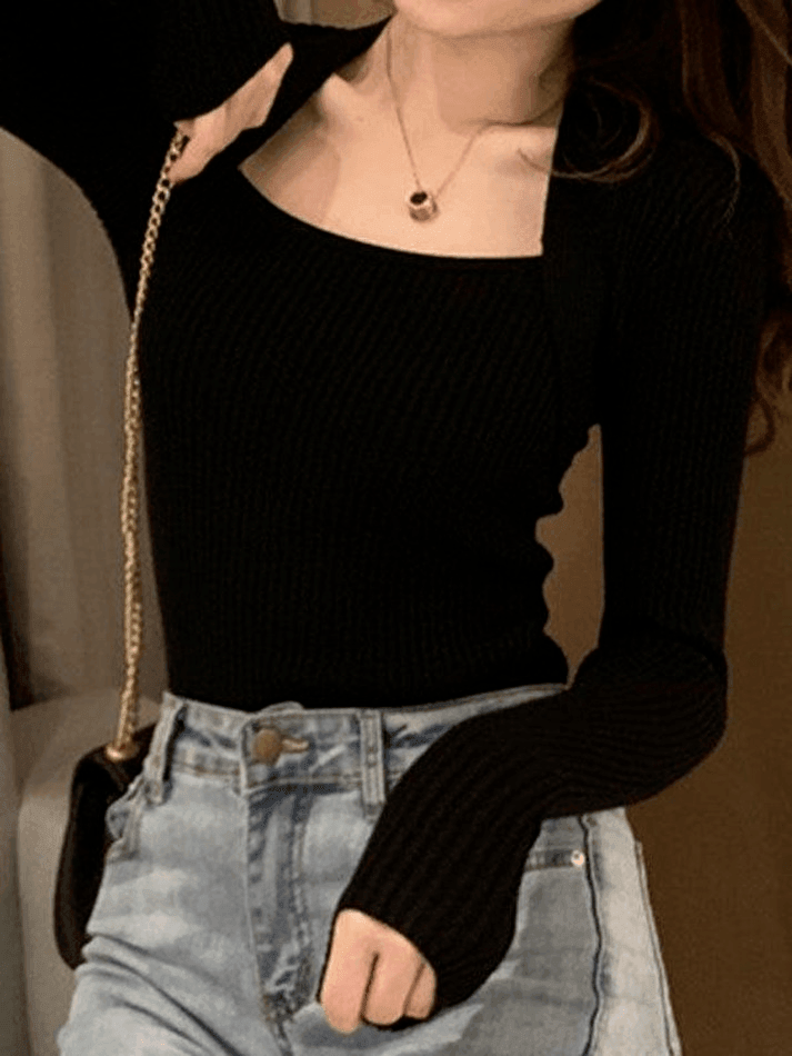 2023 Patchwork Rib Knit Sweater Black ONE SIZE in Sweaters Online Store ...
