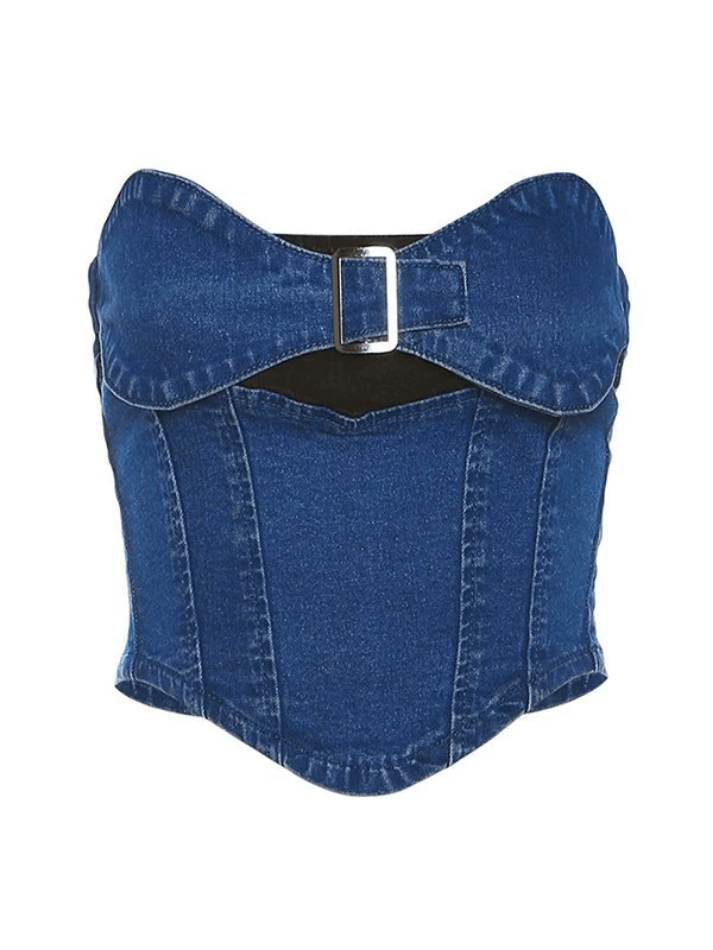 Patchwork Strapless Denim Corset Top - AnotherChill