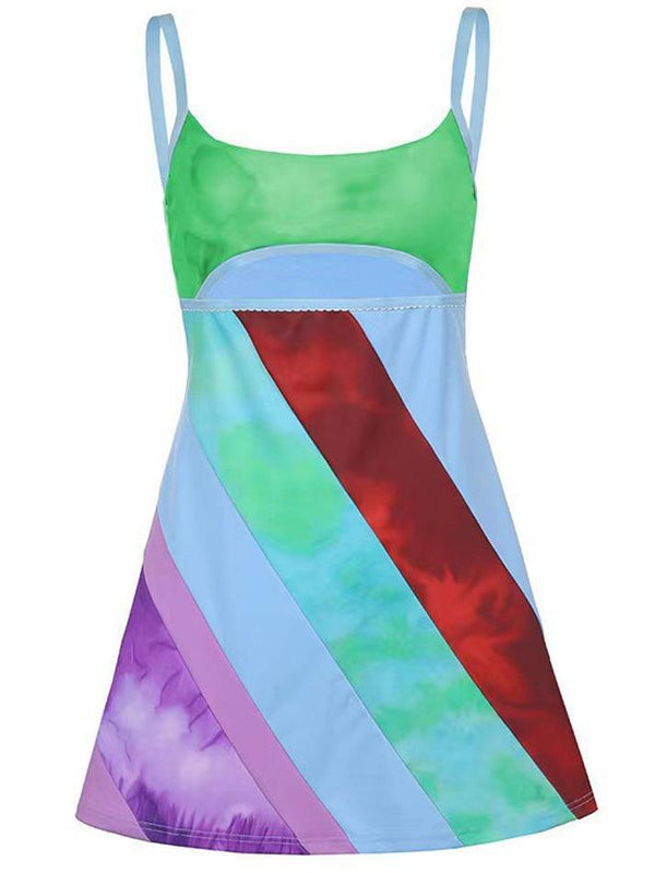 Patchwork Striped Cutout Mini Dress - AnotherChill