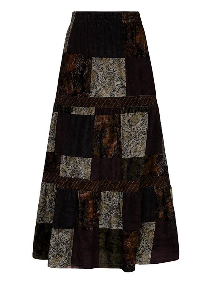Patchwork Velvet Printed Midi Skirt - AnotherChill