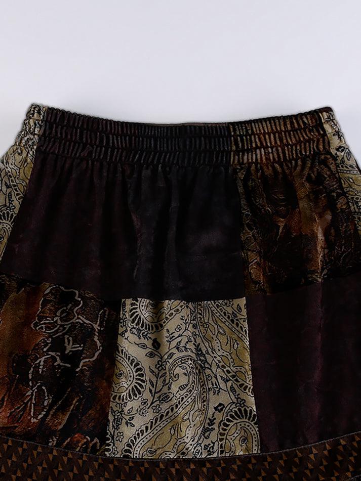 Patchwork Velvet Printed Midi Skirt - AnotherChill