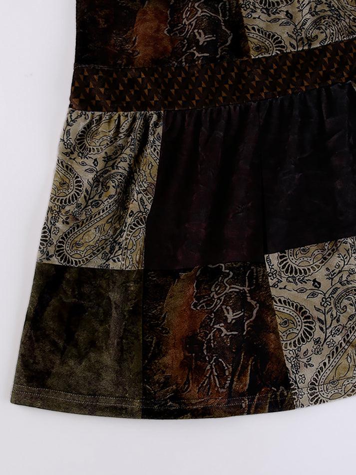 2023 Patchwork Velvet Printed Midi Skirt Brown S in Skirts Online Store ...