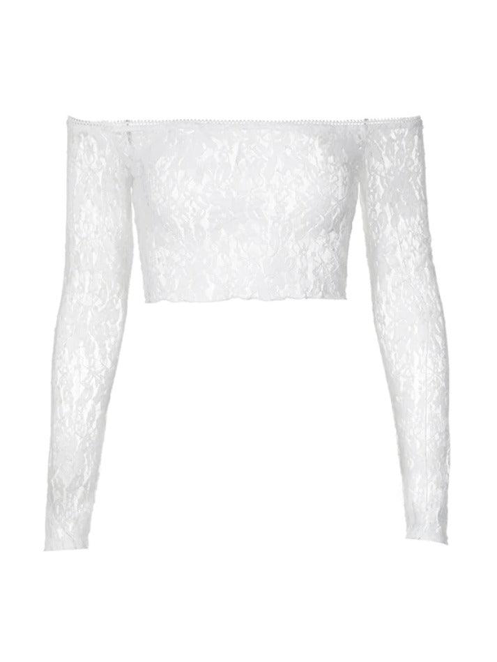 Perspective Lace Off Shoulder Bandeau Long Sleeve Tee - AnotherChill