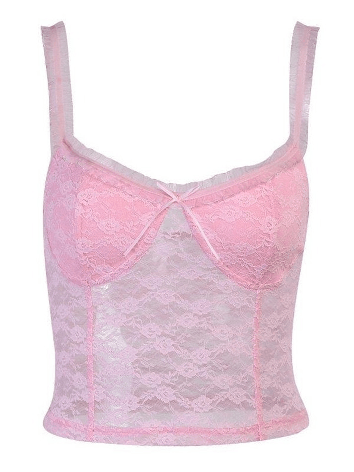 Pink Lace Crop Vest Tank Top - AnotherChill
