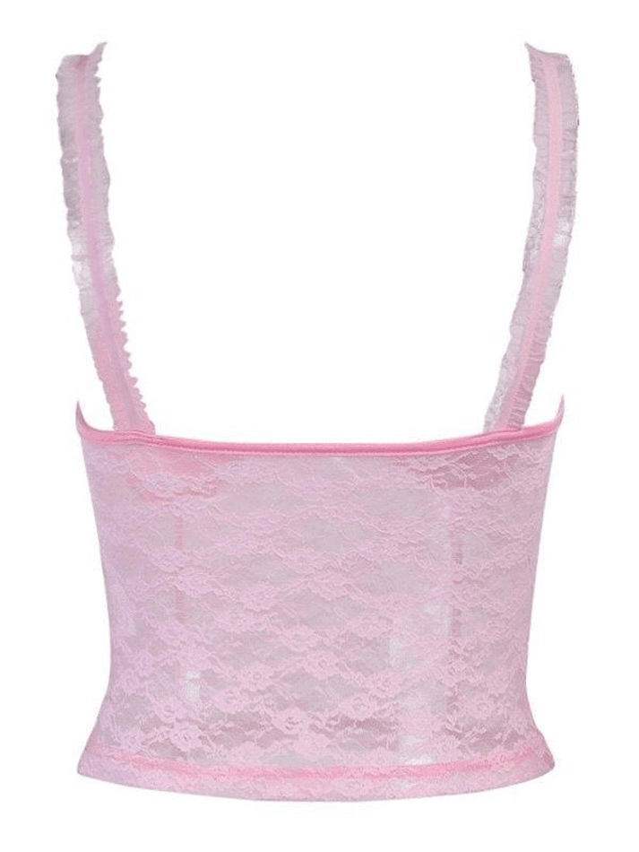 Pink Lace Crop Vest Tank Top - AnotherChill