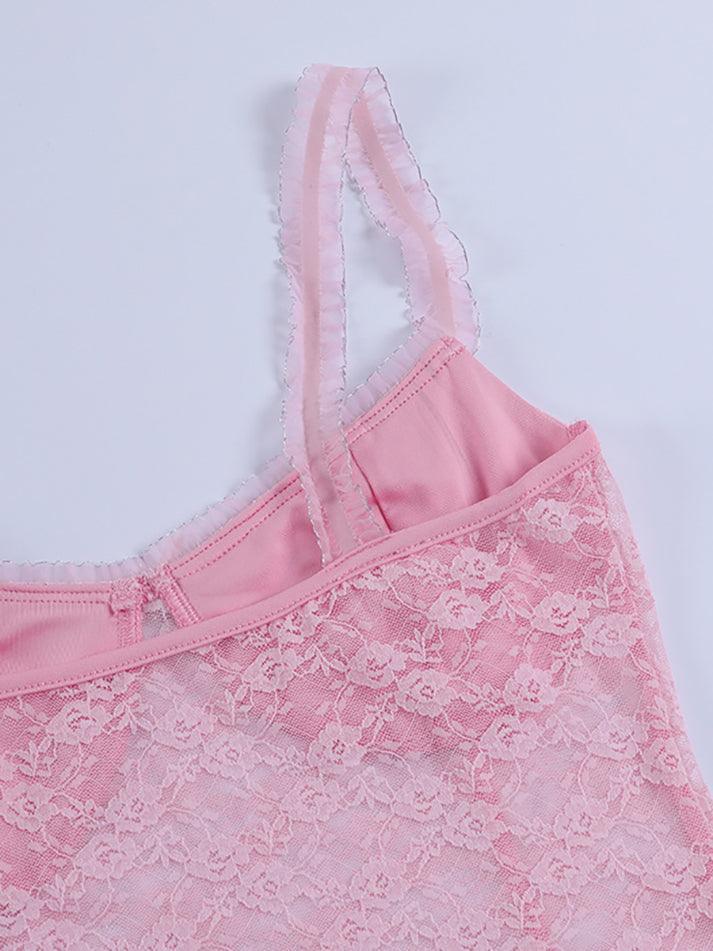 Pink Lace Crop Vest Tank Top - AnotherChill