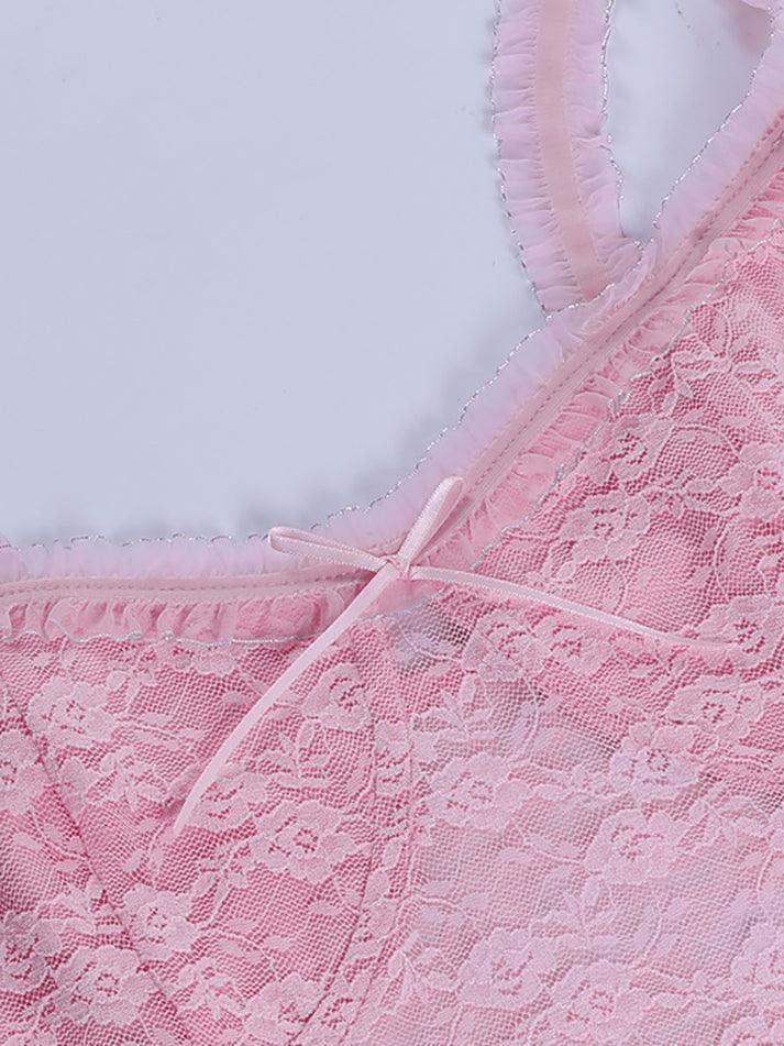 Pink Lace Crop Vest Tank Top - AnotherChill