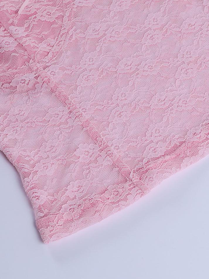 Pink Lace Crop Vest Tank Top - AnotherChill