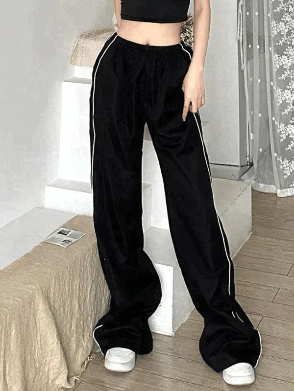 Piping Detail Black Baggy Sweatpants - AnotherChill