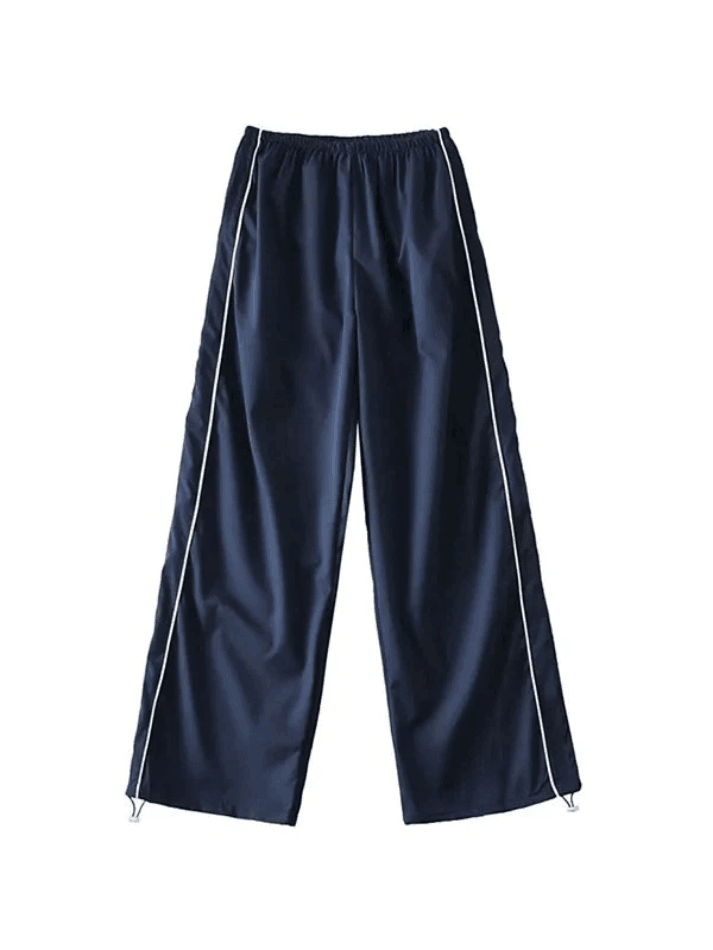 2023 Piping Detail Wide Leg Track Pants Blue S in Pants Online Store ...