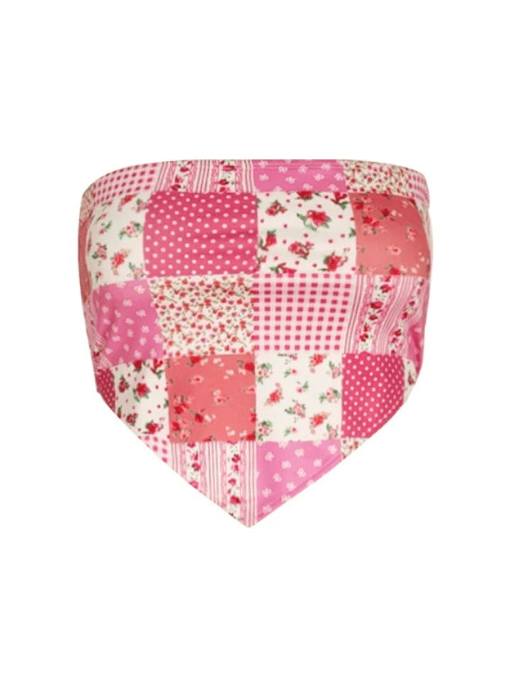 Plaid Floral Pink Bandeau Top - AnotherChill