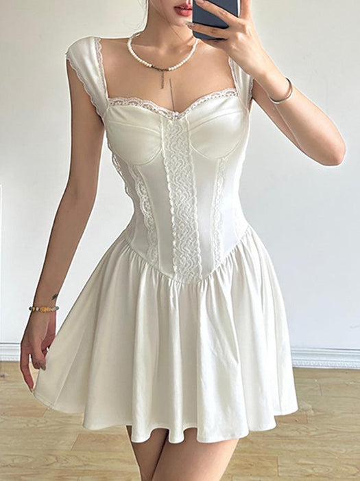 Plain Lace Trim Mini A-Line Corset Dress – AnotherChill