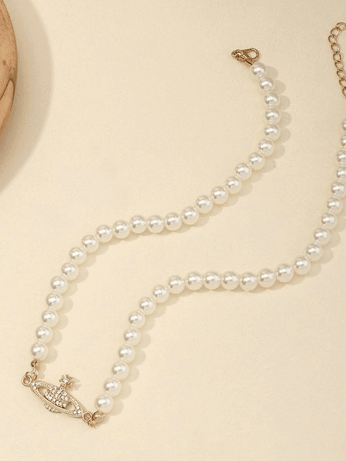 Planet Detail Faux Pearl Necklace - AnotherChill