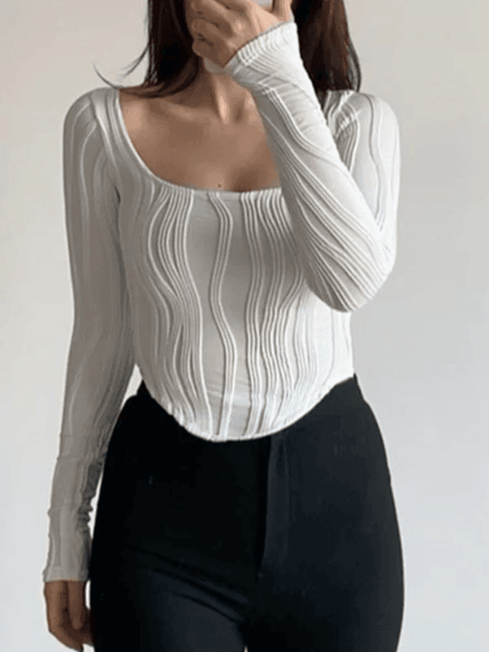 Pleated Basic Long Sleeve Crop Top - AnotherChill
