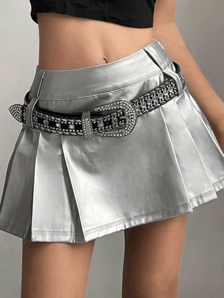 Pleated Pu Leather Mini Skirt - AnotherChill