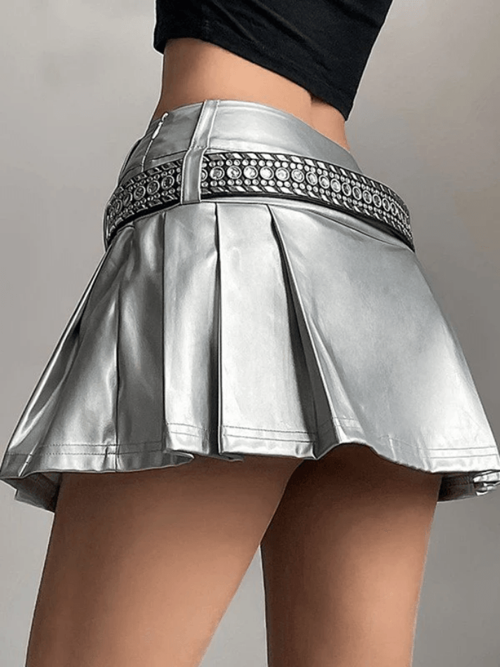 Pleated Pu Leather Mini Skirt - AnotherChill