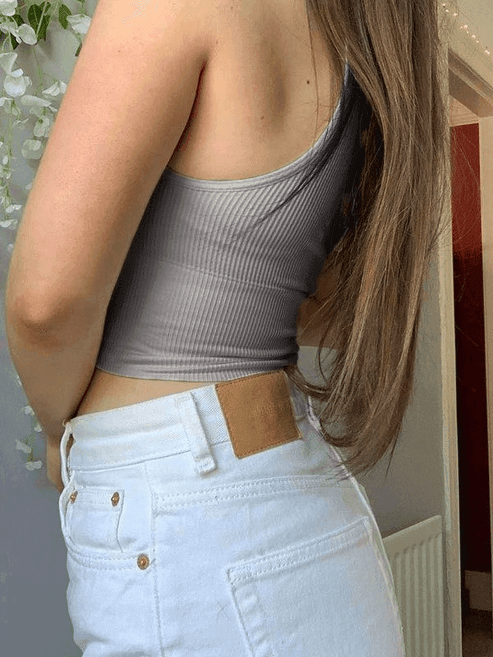 Plunge Neck Rib Crop Tank Top - AnotherChill