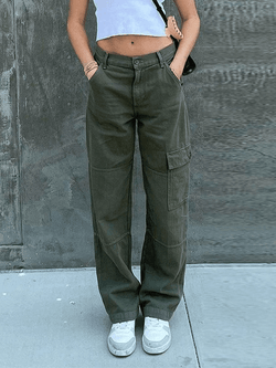 Pocket Patched Straight Cargo Jeans - AnotherChill