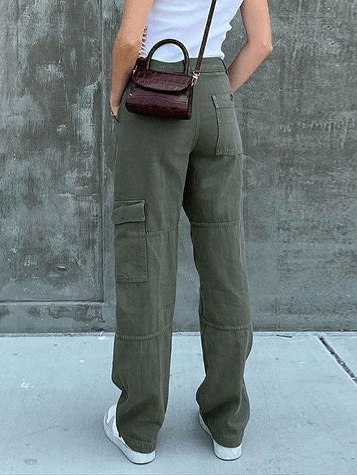 2023 Pocket Patched Straight Cargo Jeans Green S in Jeans Online Store ...